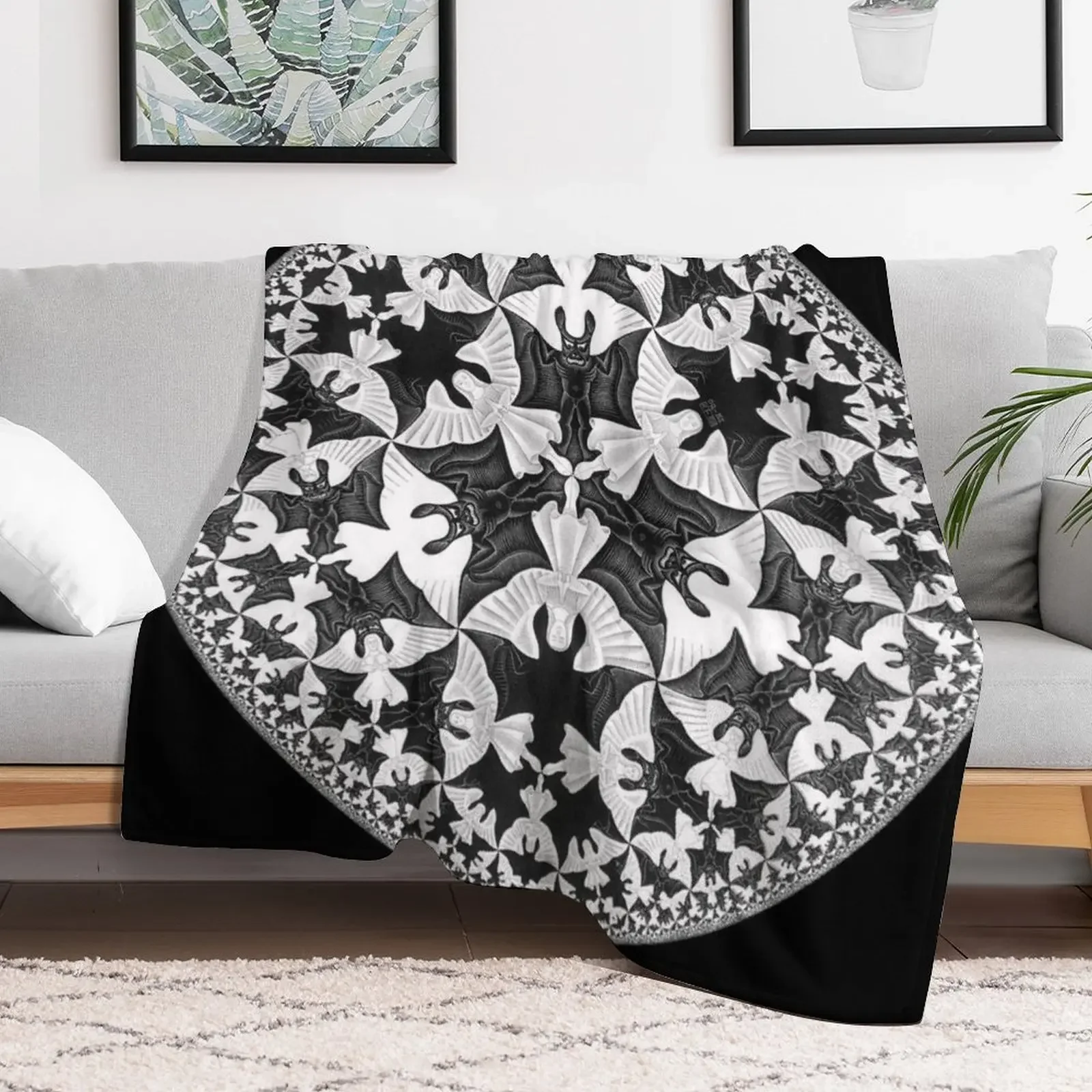 Circle Limit IV (Bats Pattern), by Maurits Cornelis Escher Throw Blanket Machine Washable Soft Warm Blanket