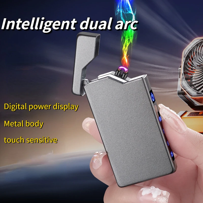 

2024 Hot-selling Metal Touch-sensing Double Arc Lighter with High Appearance and Power Display and Windproof Cigarette Lighter