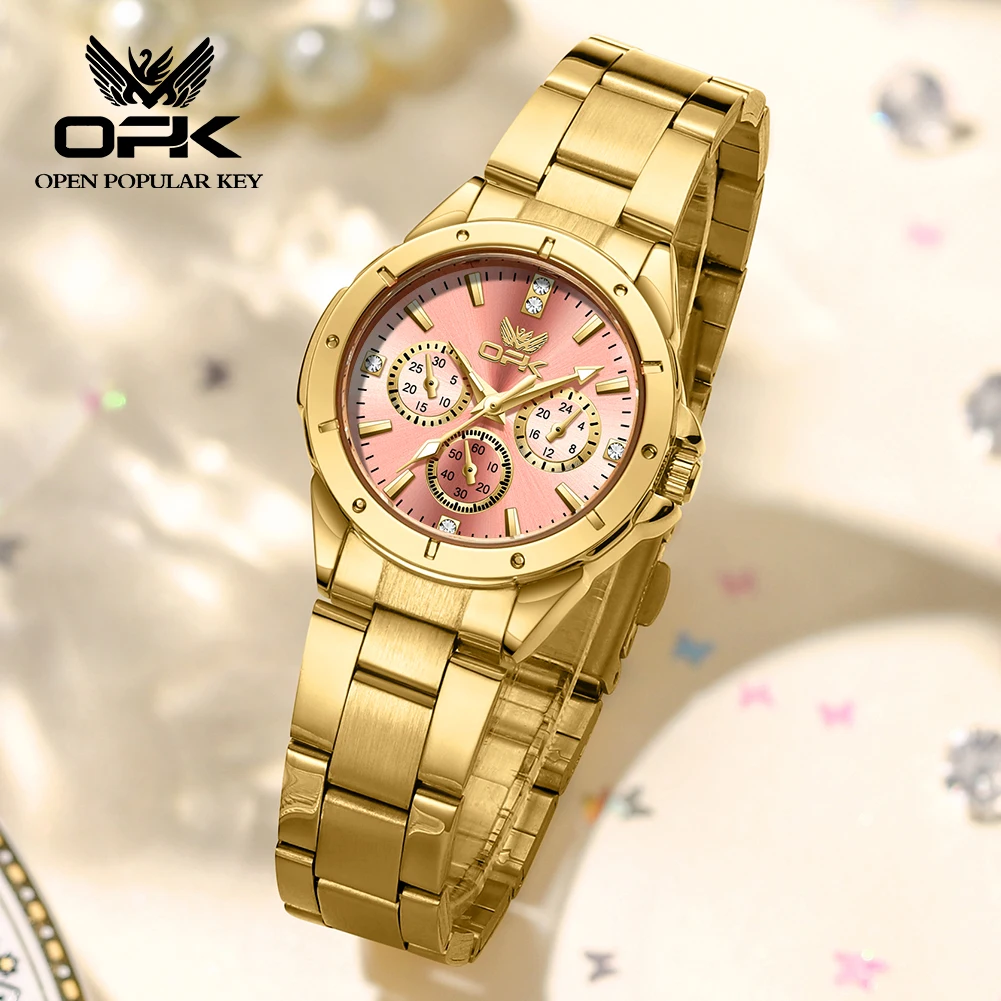 6001 Luxury Brand Ladies Quartz Watch Stainless steel Classics Three Small Dials Chronograph Waterproof Quartz Watch for Women