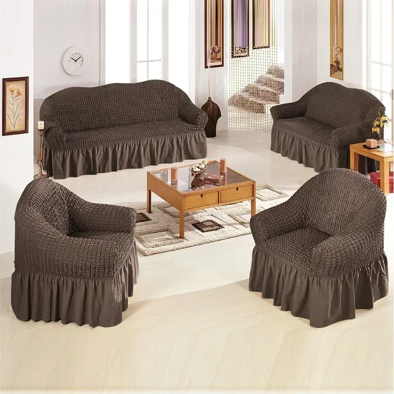 bubbles decor Sofa Cover Fabric Full Coverage Seersucker Skirt Elastic Sofa Cover Four Seasons General Sand Release 1piece