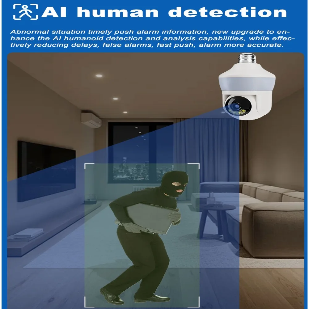 2/5MP Smart AI lighting bulb monitoring, HD night vision WiFi IP camera, voice intercom security camera