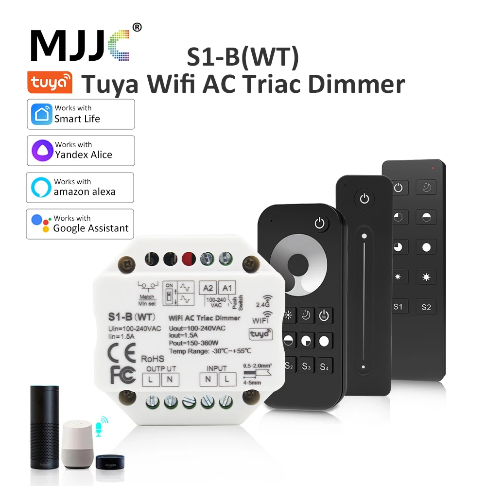 Tuya Smart Life Wifi LED AC 110V 220V 240V Triac Dimmer Single Color Dimmable Tape Lamps Controller Voice Control Yandex Alice