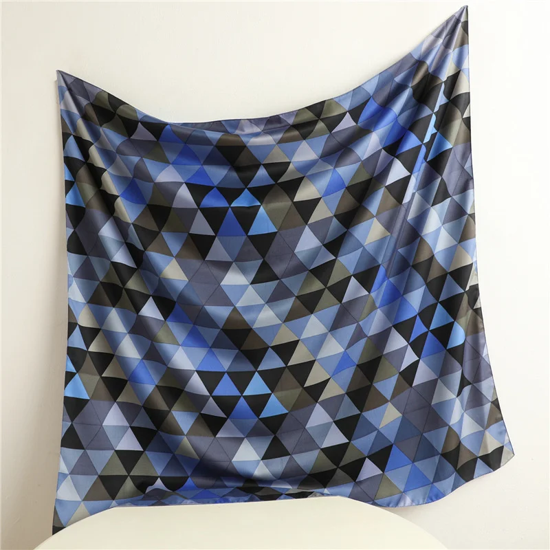 Colorful Triangle Pattern Large Square Scarf 90cm Simple Twill Silk Scarf Travel Sun Protection Shawl Scarf