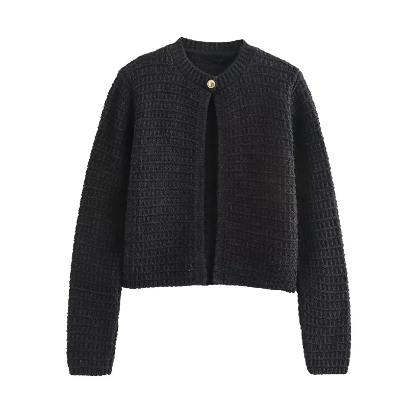 

Autumn New Women Black Cropped Sweater Cardigan Outerwears Knitted Short Coat Ladies Fashion Casual Long Sleeve Knitwear
