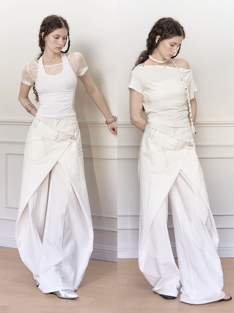 Genetic Drifting Symphonic Design Lose Jeans mit weitem Bein für Damen im Frühherbst, lässige Baumwoll-Stretch-Denim-Hose mit hoher Taille