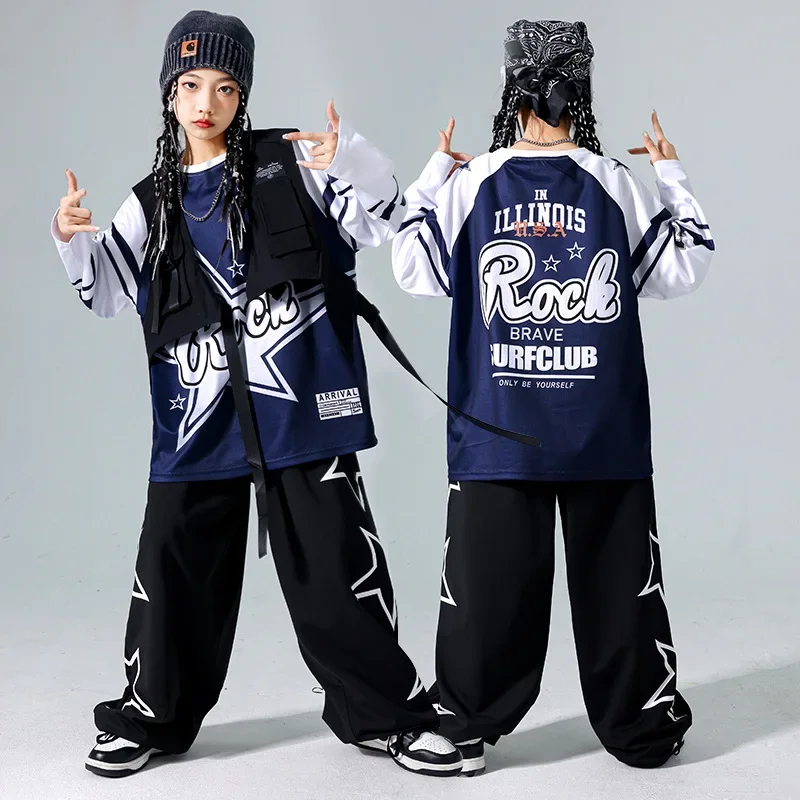 Boys Streetwear Clothes Kids Children Jazz Street Dance K-pop Costume Girls Hip Hop Set Star Sweatshirt Vest Joggers Pants