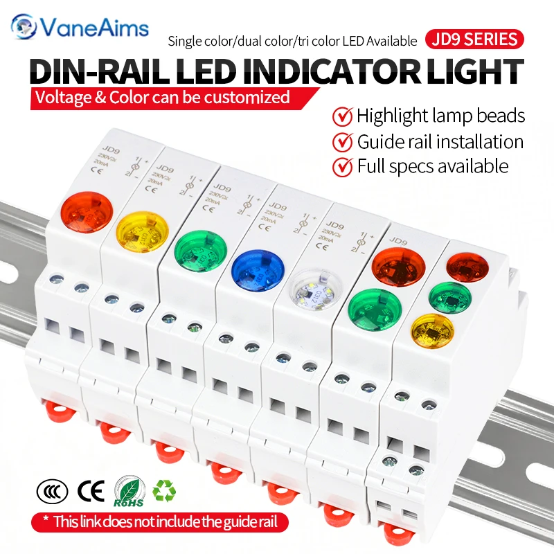 

18mm Guide Rail LED Indicator Pilot Lamp AC DC 12V 24V 230V Dual Color Tri Color Signal Light 50/60Hz Red Green Yellow Blue