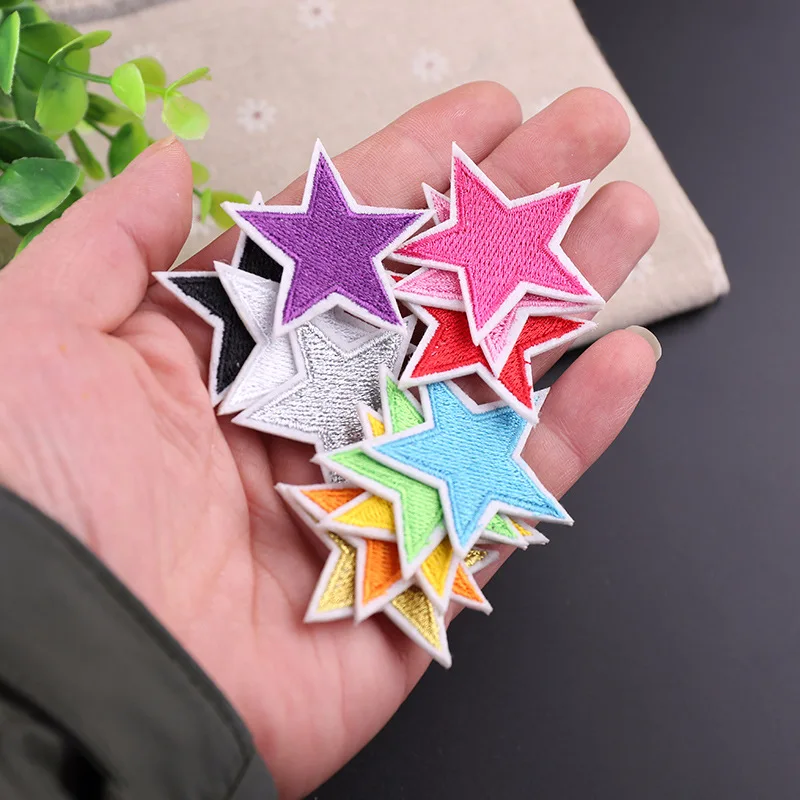 5pcs/bag Multi-color Full Embroidery Pentagram Embroidery Ironing Accessories DIY Bag Decoration Patches