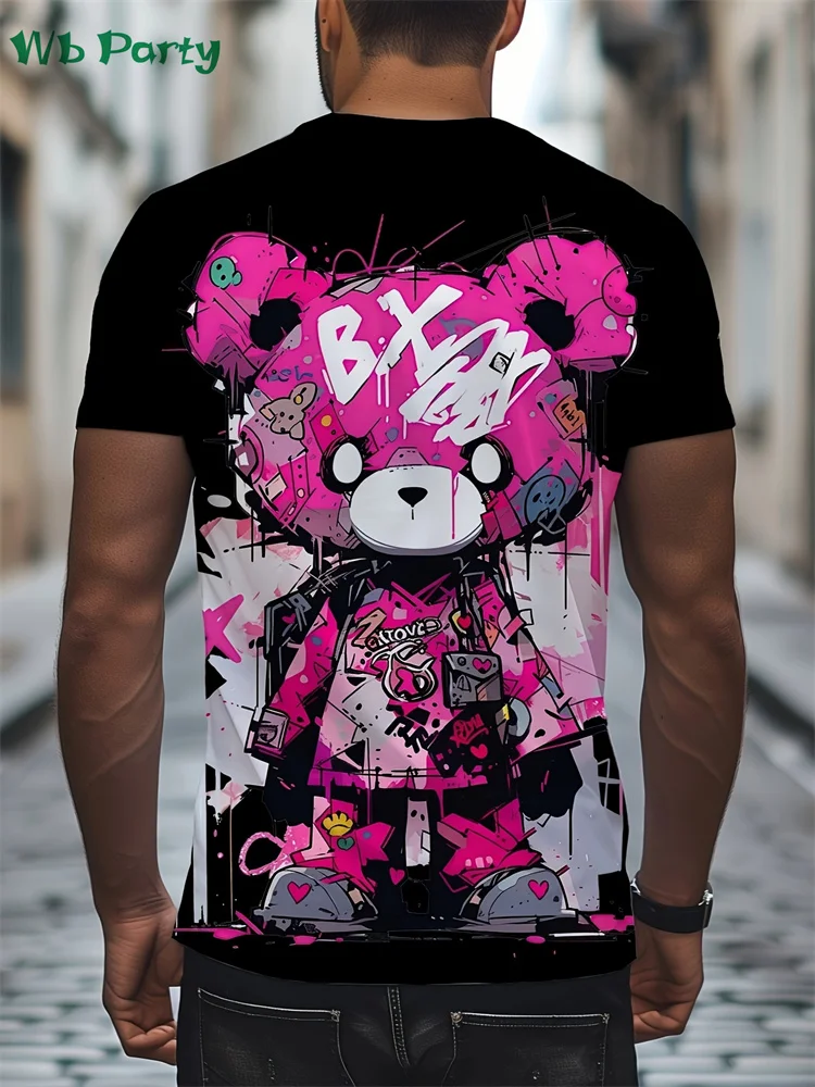 Fashion Bear Graphic T Shirts Summer Man Clothes O-Neck Men's Short Sleeve Tee Simple Y2k Clothes Breathable 3D Men's Clothing image 2