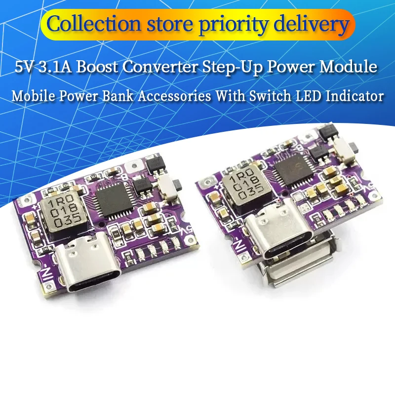 Type-C USB 5V 3.1A Boost Converter Step-Up Power Module IP5310 Mobile Power Bank Accessories With Switch LED Indicator Type-C U