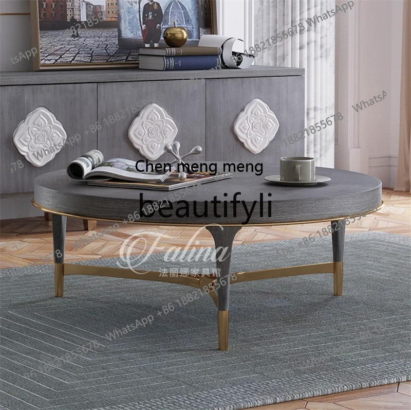 Designer round solid wood coffee table simple and creative modern light luxury living room model room coffee table customization