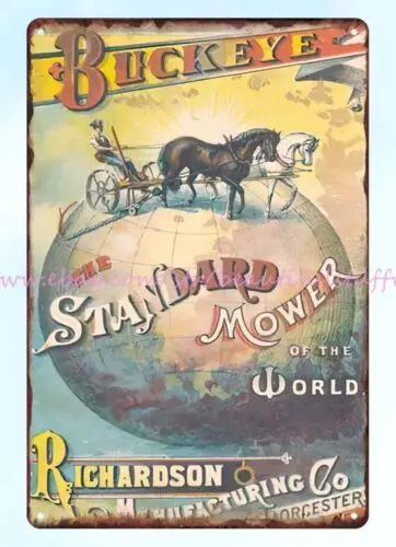 1890 Buckeye Mower Richardson Manufacturing Co farmer horse tin sign auto signs