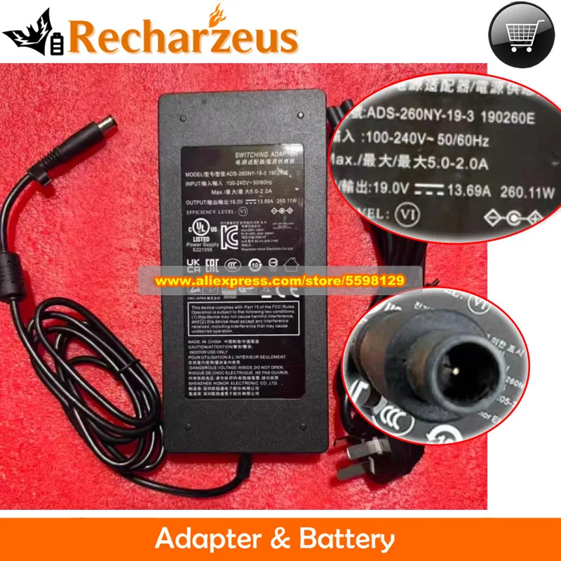 ADS-260NY-19-3 190260E AC Adapter 19V 13.69A 260.11W for Hoioto TCL 32R84 Monitor Power Supply 7.4x5.0mm 4-Pin