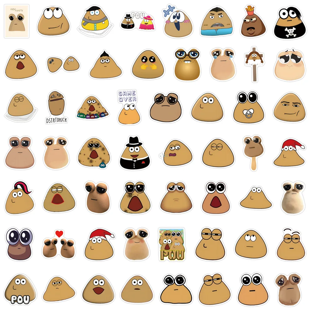 55PCS Game My Pet Alien Pou Sticker Cartoon Cute Fun Doodle Waterproof Decal Children's Toys for Wardrobe Bike Desk Guitar