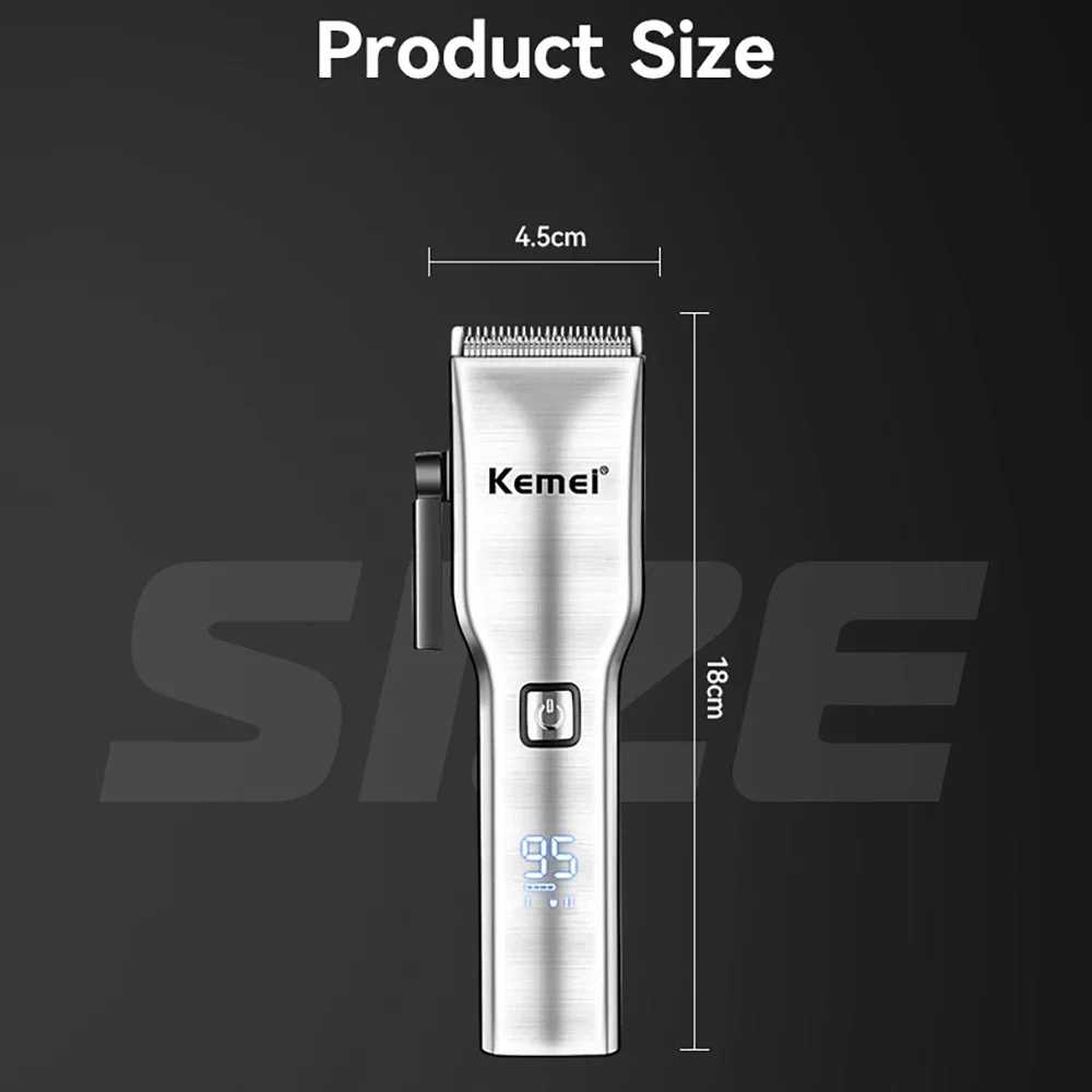 Kemei ที่เล็มขนไร้สายสำหรับผู้ชายที่ตัดผมแบบมืออาชีพที่ตัดขนชุดตัดผมแบบชาร์จไฟได้จอแสดงผล LED เสียงรบกวนต่ำ