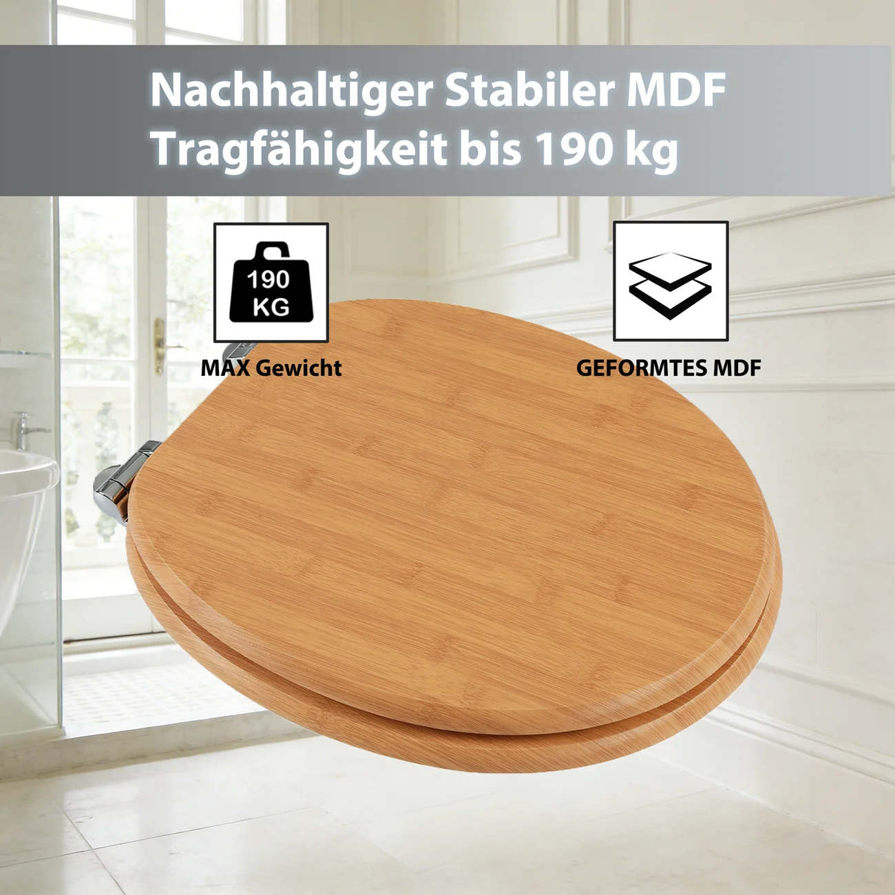 Tapa de inodoro universal SAINOS con cierre automático, asiento de WC de madera, tapa de inodoro, asiento de inodoro, capacidad de carga de hasta 190 kg