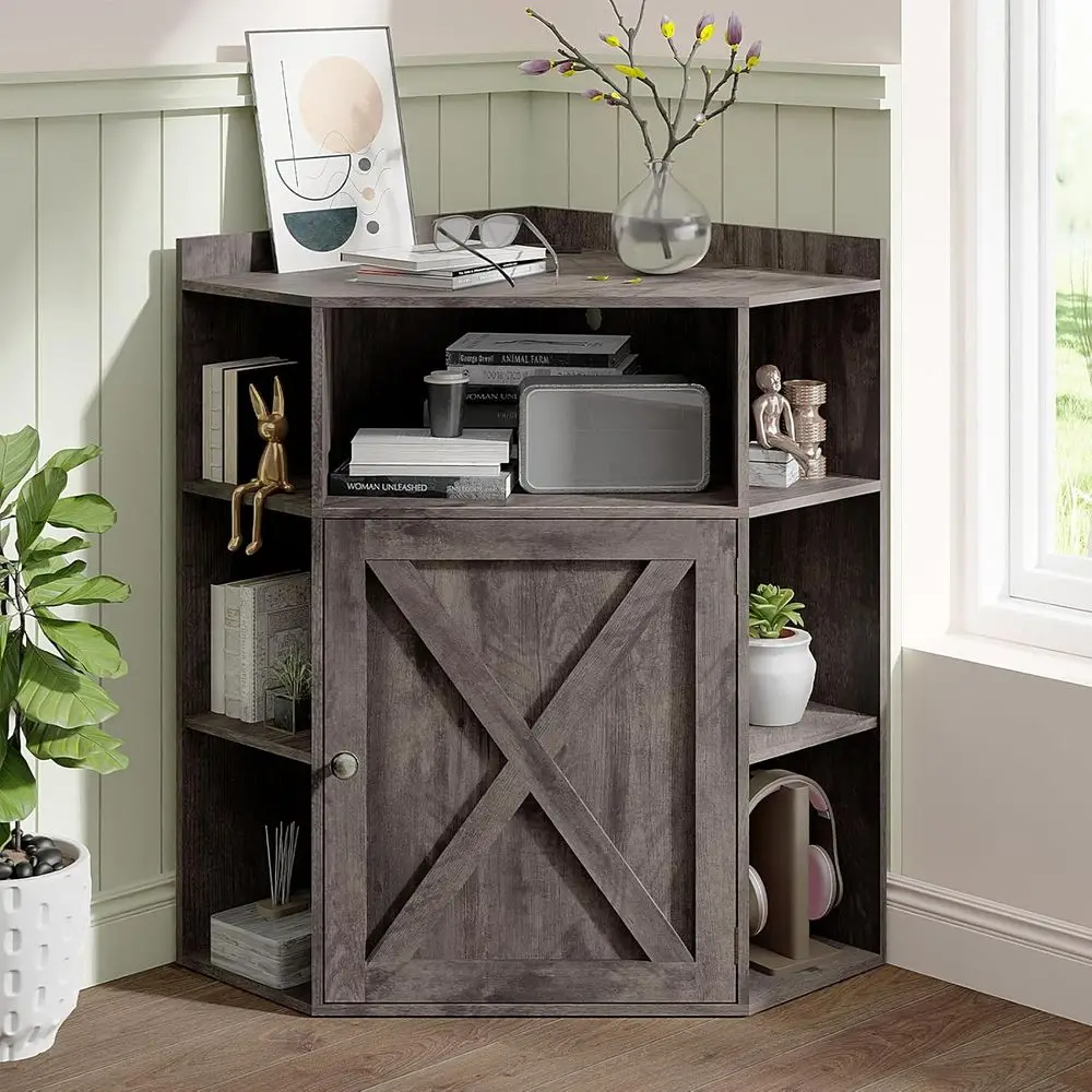

Industrial Rustic Grey Wooden 6-Cubby Shelf with USB Ports and Outlets for Storage and Organization
