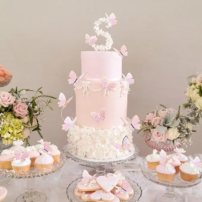 10 Stuks Vlinders Cake Toppers Paars Roze Vlinder Cake Topper Happy Birthday Benodigdheden Verjaardag Doop Party Cake Decoratie