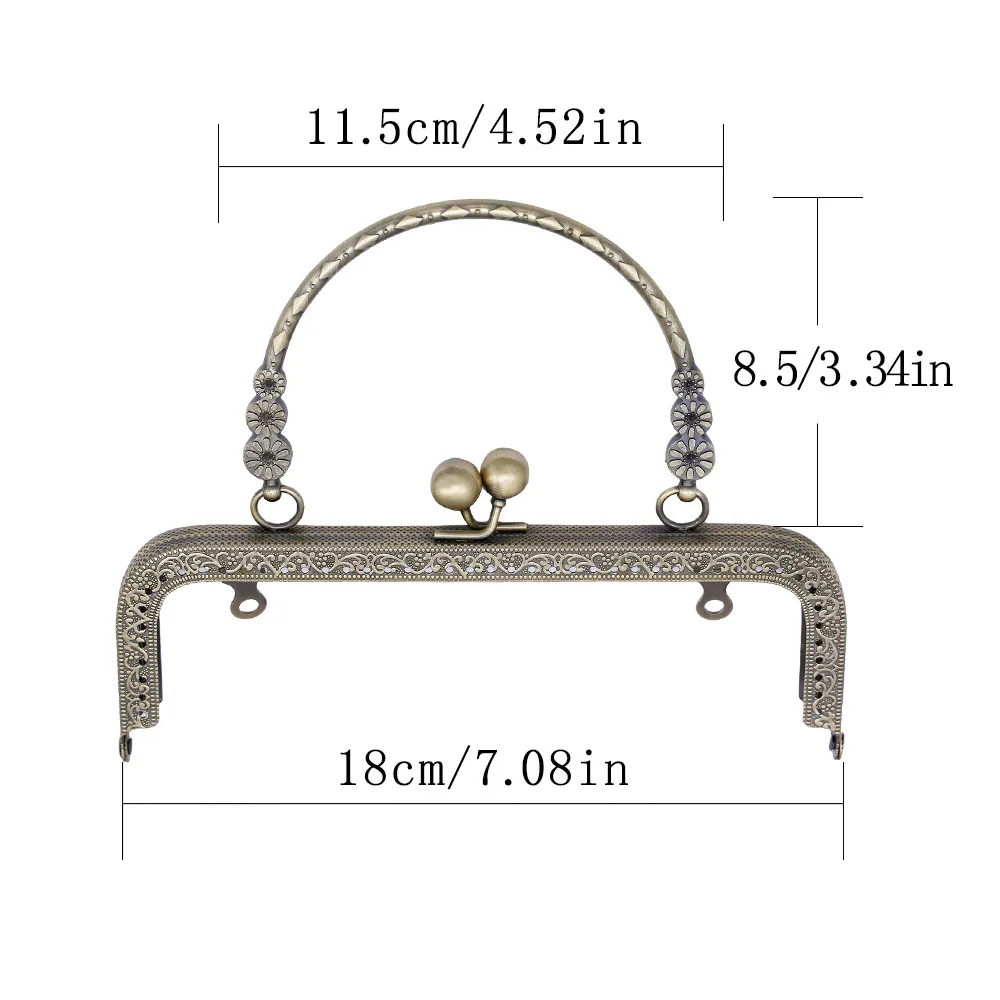 18/20.5cm Vintage Purse Frame Clutch Bag Clasp With Handle DIY Hardware Accessories Knurling Bronze Silver