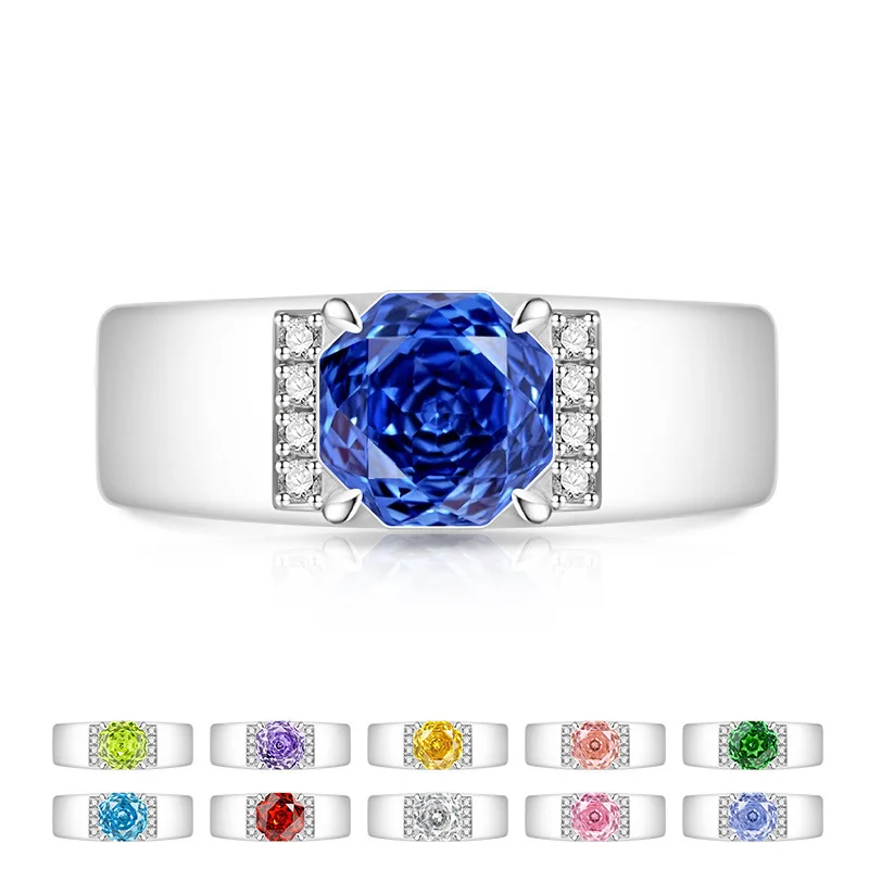 

Men's 925 Sterling Silver Ring Cubic Zirconia Adjustable Open Band Statement Jewelry Wedding Party Gift