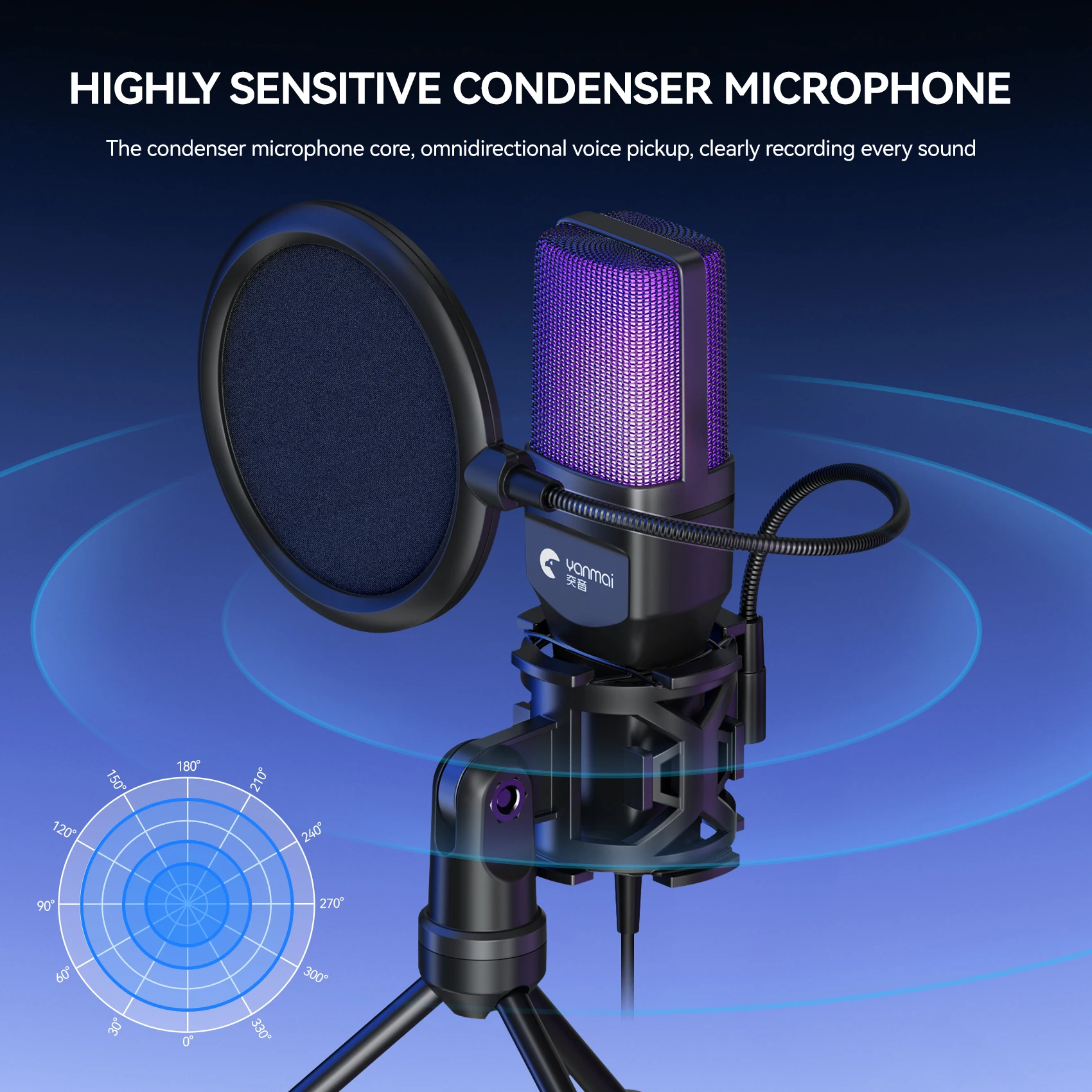 Cross-Border Hot Foreign Trade Game RGB Gaming Condenser Computer Desktop Microphone