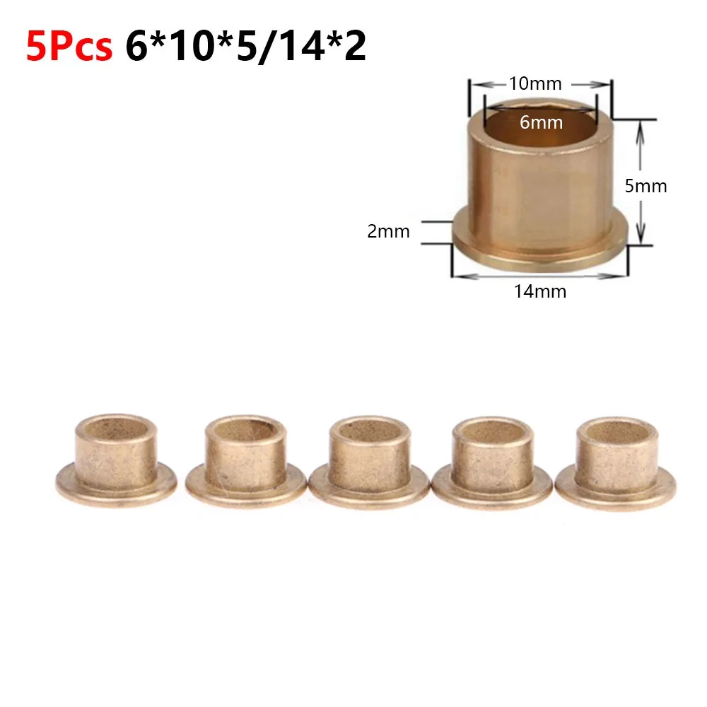 5Pcs ID 1-30mm Flange Sleeve Bearing Brass Copper Self Lubricating Brass Bushing Shaft Powder Metallurgy Sintered Bronze