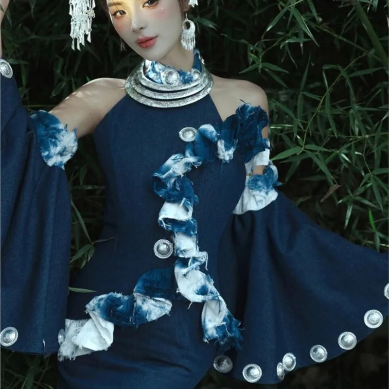 Costumes ethniques teints par nouage, cheongsam, jupes en queue de poisson, robes de soirée, style voyage, photographie et vêtements de portrait