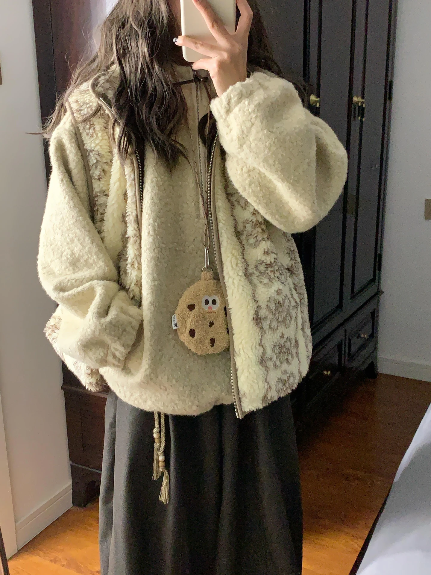 

Korean Sle Woolen Vest Women's Winter Lazy Layered Wear Zipper Fake Lamb Fur Jaet Stand Collar Outerwear Commute Sle