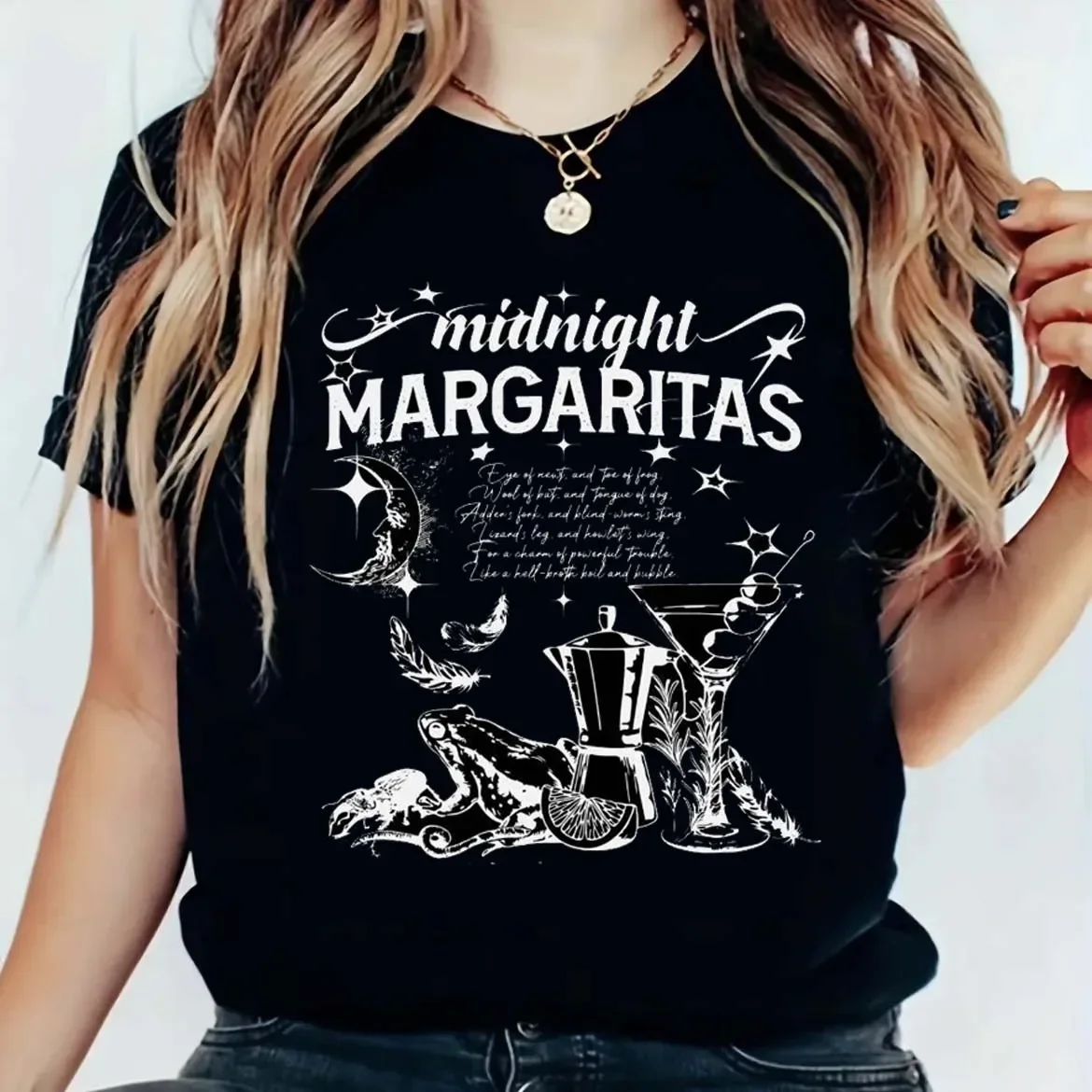 Midnight Margaritas Halloween Party Vintage Horror Cartoon Funny Women's T-Shirt Graphic Soft Summer Short Sleeve Halloween Styl