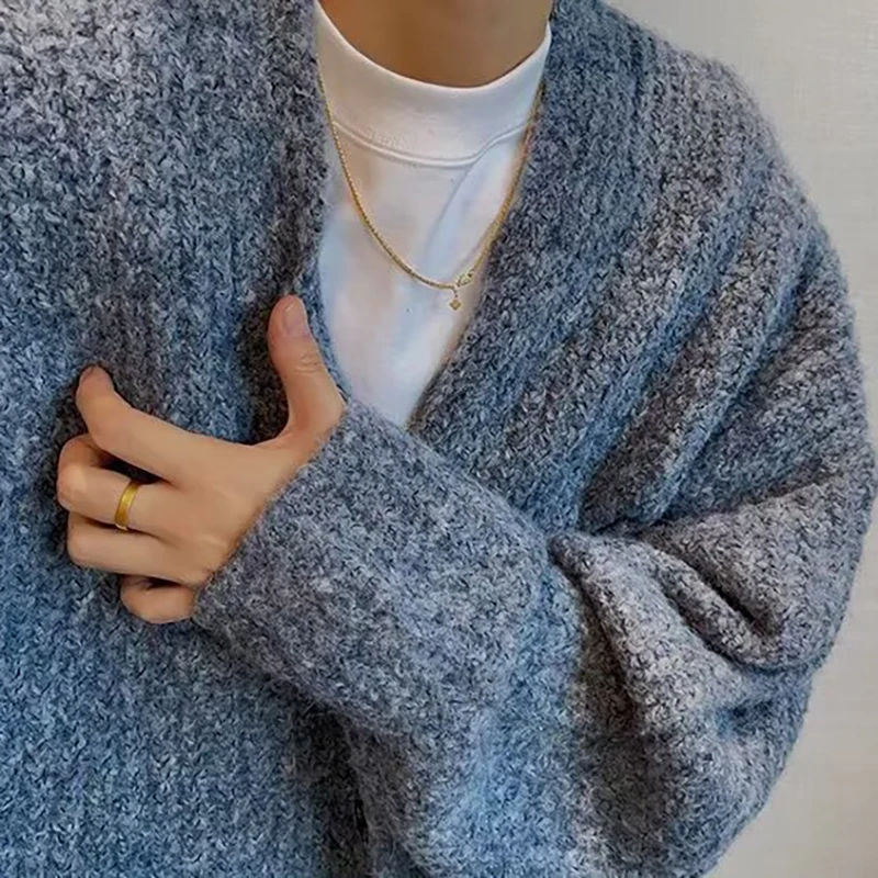 Herbst Winter männer Einfarbig Strickjacke Pullover Strickwaren Koreanische Taste Strickjacke Männlichen Vintage Pullover Hip-Hop Streetwear – Detail 4