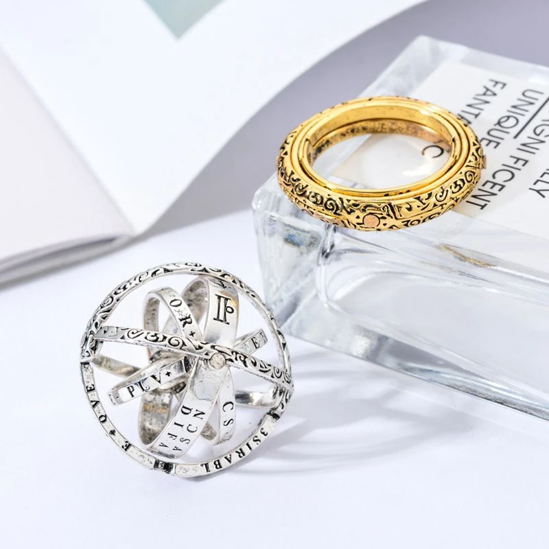 Vintage Astronomische Kugel aus Legierung, drehbarer kosmischer Ring für Männer und Frauen, kreative, verformbare, komplizierte Halskette – Detail 5