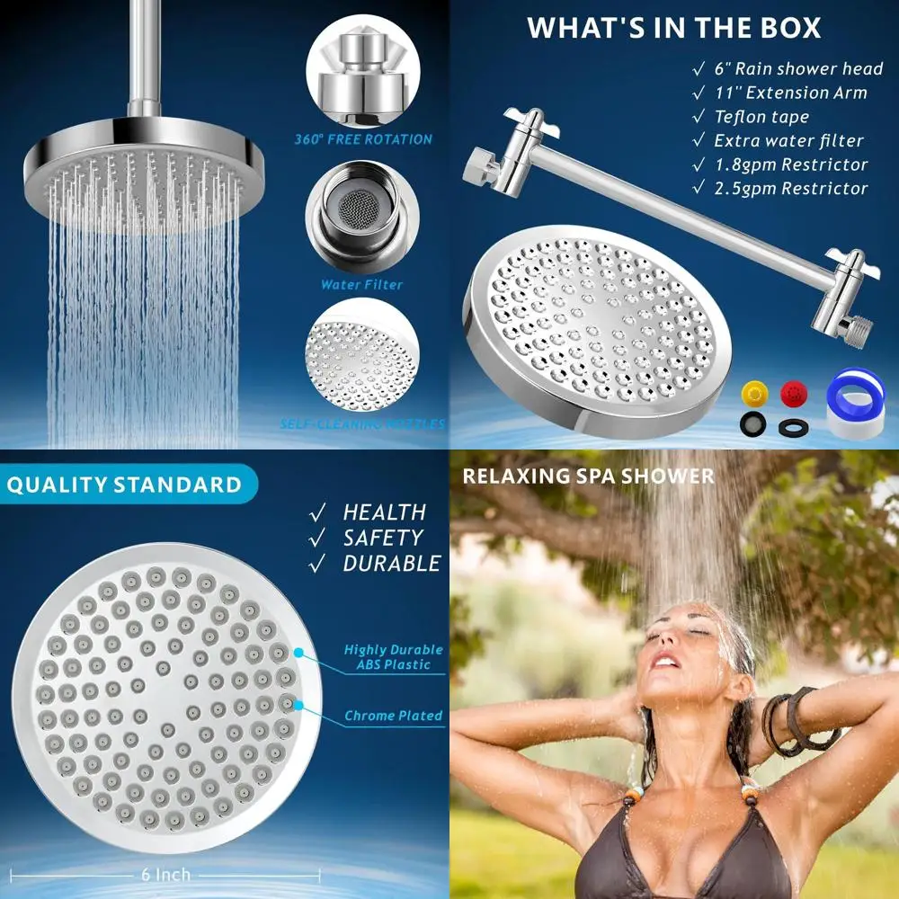 رأس دش مطري بذراع تمديد 11 مرتفعة - تدفق عالي، فاخر حديث، معزز للضغط (دائري، كروم) #1