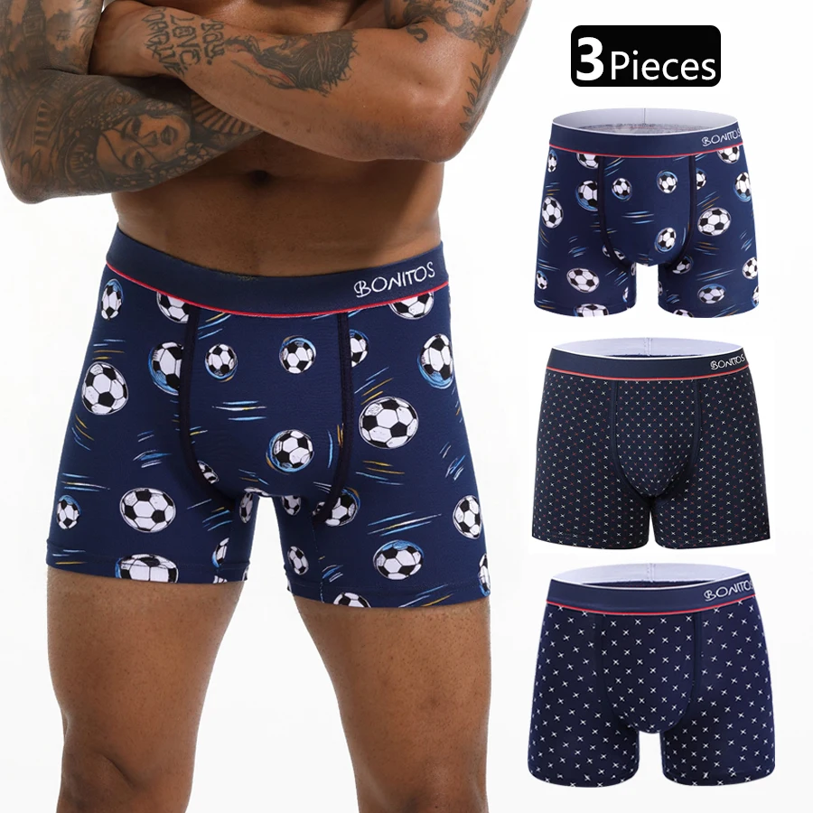Paquete de 3 Calzoncillos Boxer para Hombre con Estampado de Letras BONITOS, Ropa Interior de Algodón, Clásicos