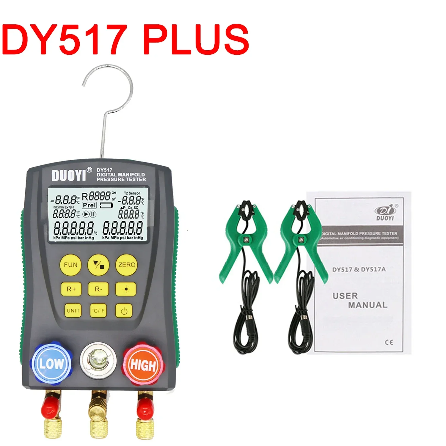 DY517 Pressure Gauge Refrigeration Digital Vacuum Pressure Manifold Tester Air Conditioning Temperature Tester Valves Tool Kit