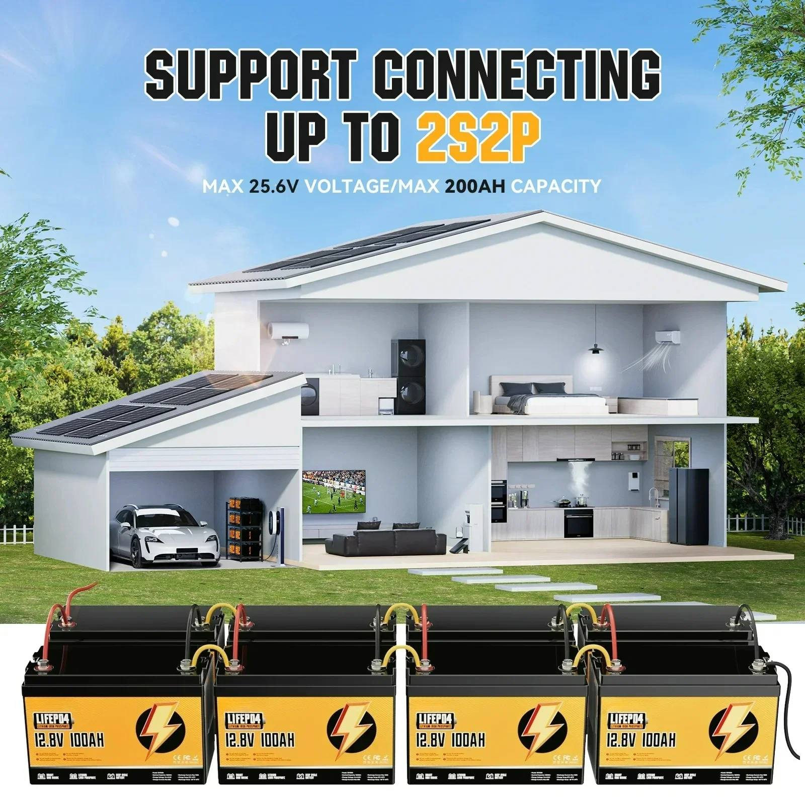 Аккумулятор RVPOZWER 12В литиевый 100Ач LiFePO4 1280Втч с BMS 100А, портативный, перезаряжаемый, для солнечных систем, 25000 циклов