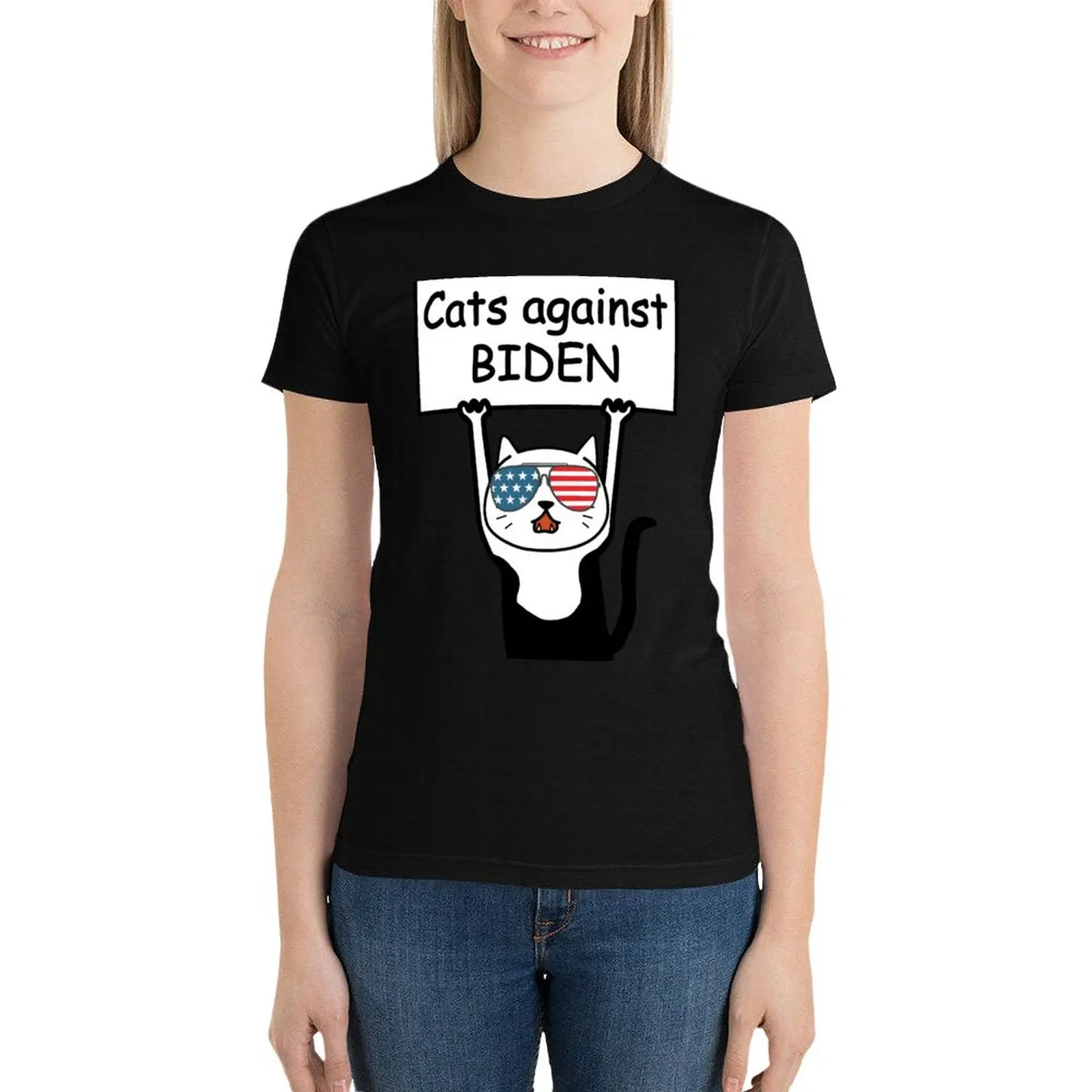 anti biden cats against biden T-Shirt funny tees rock and roll t shirts for Women