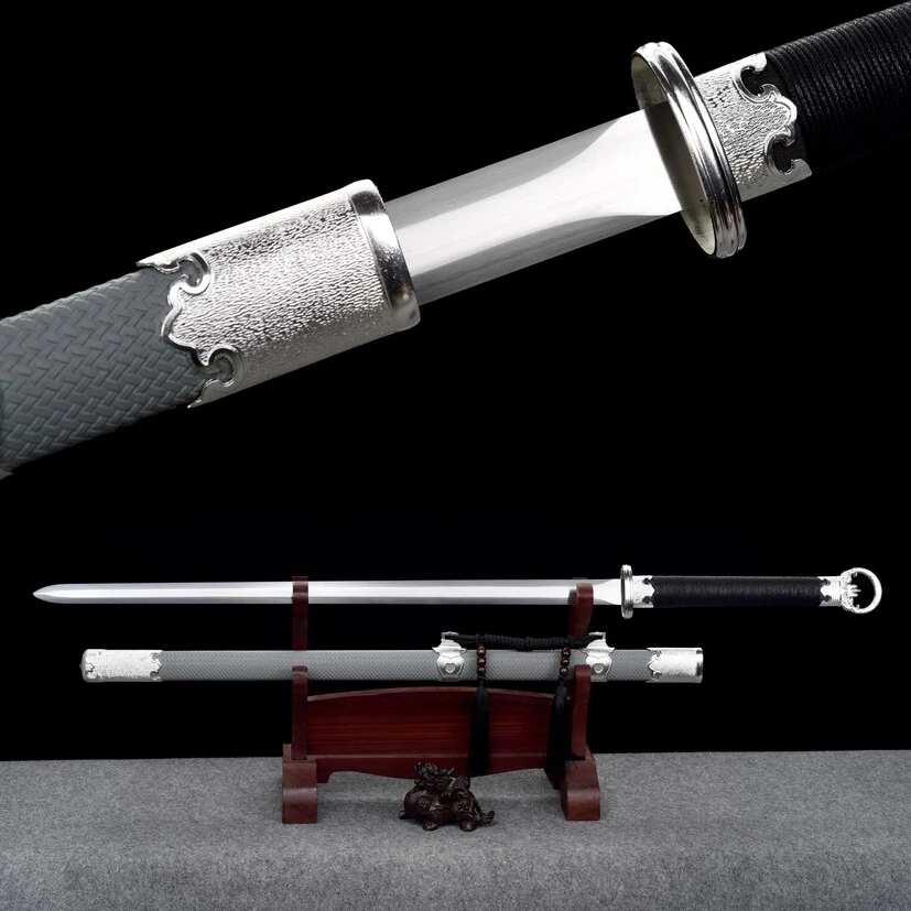 

76cm Silver Frost Battle Sword Medieval katana Battle Preparation full tang Dragon True Steel Edge Cutting Ninja Kung Fu Martial