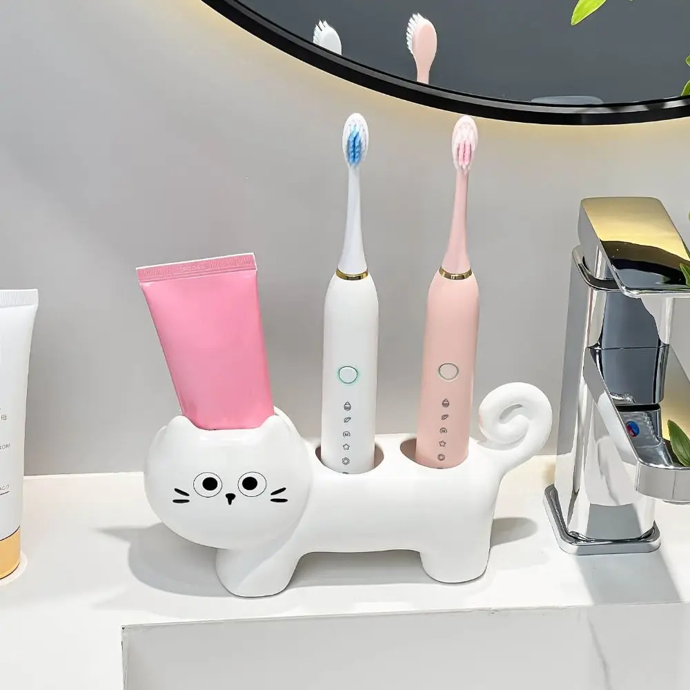 3 Holes Electric Toothbrush Stand Cartoon Cat Ceramics Toothbrush Holder Seat Waterproof Durable Toothbrush Base Home Use