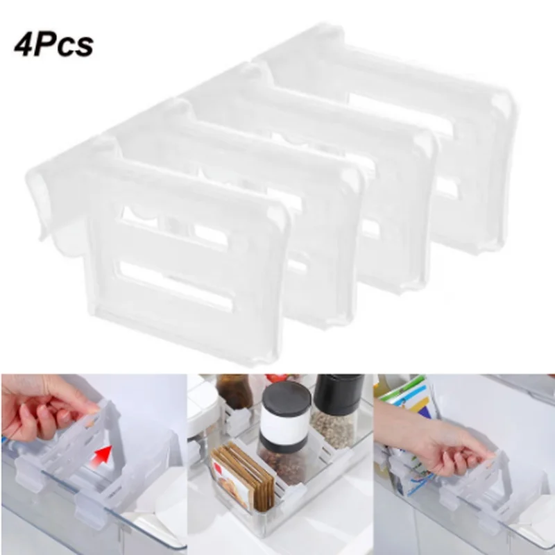 4PCS New Refrigerator Space Telescopic Partition Side Door Box Separator Organizer Divider Splint Kitchen Classifies Accessories