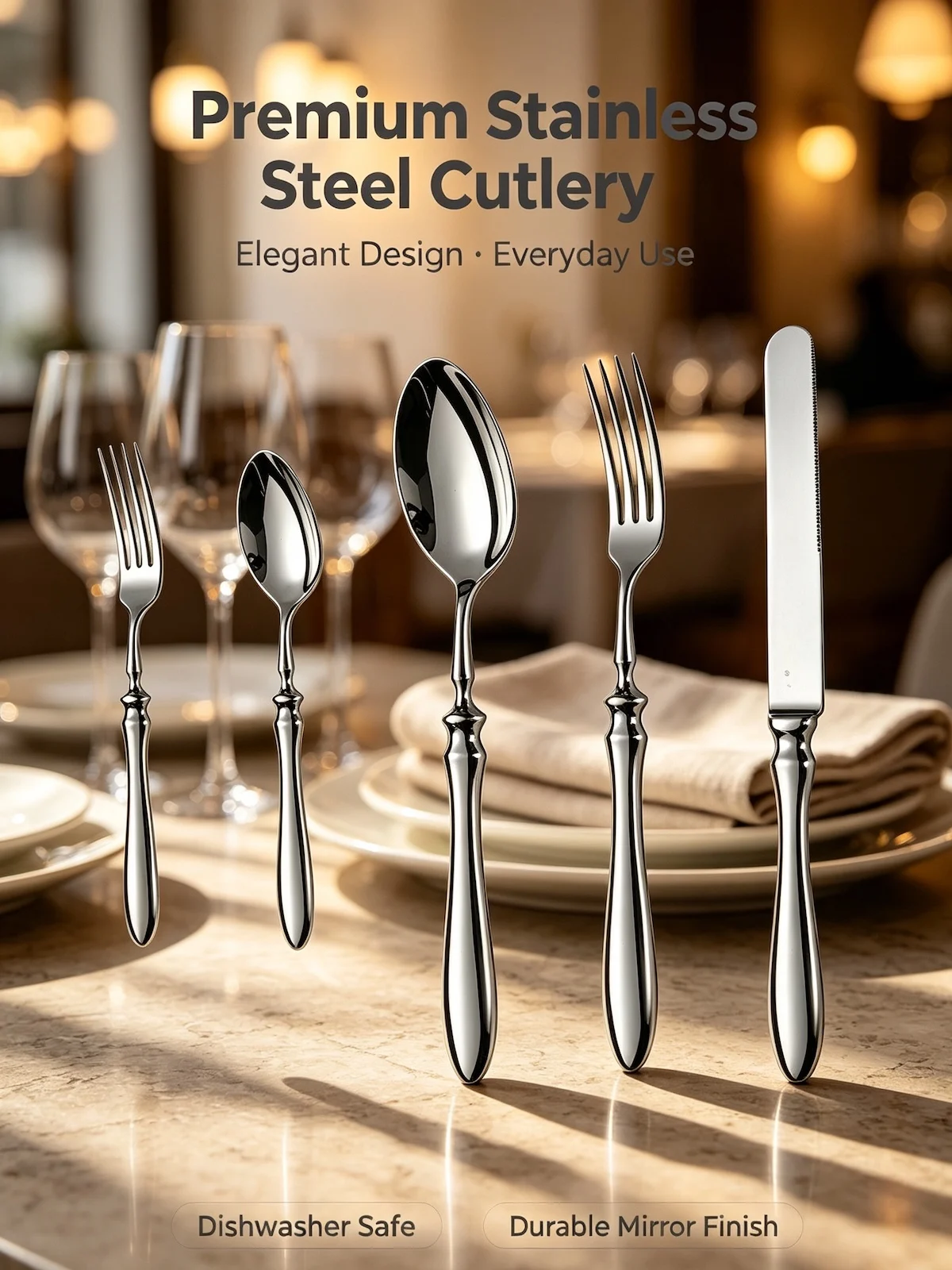 Gourd‑Handle 5Pcs Western Cutlery Set,420/304 Stainless Steel Mirror Finish,Thanksgiving Family Gathering Tableware Holiday Gift