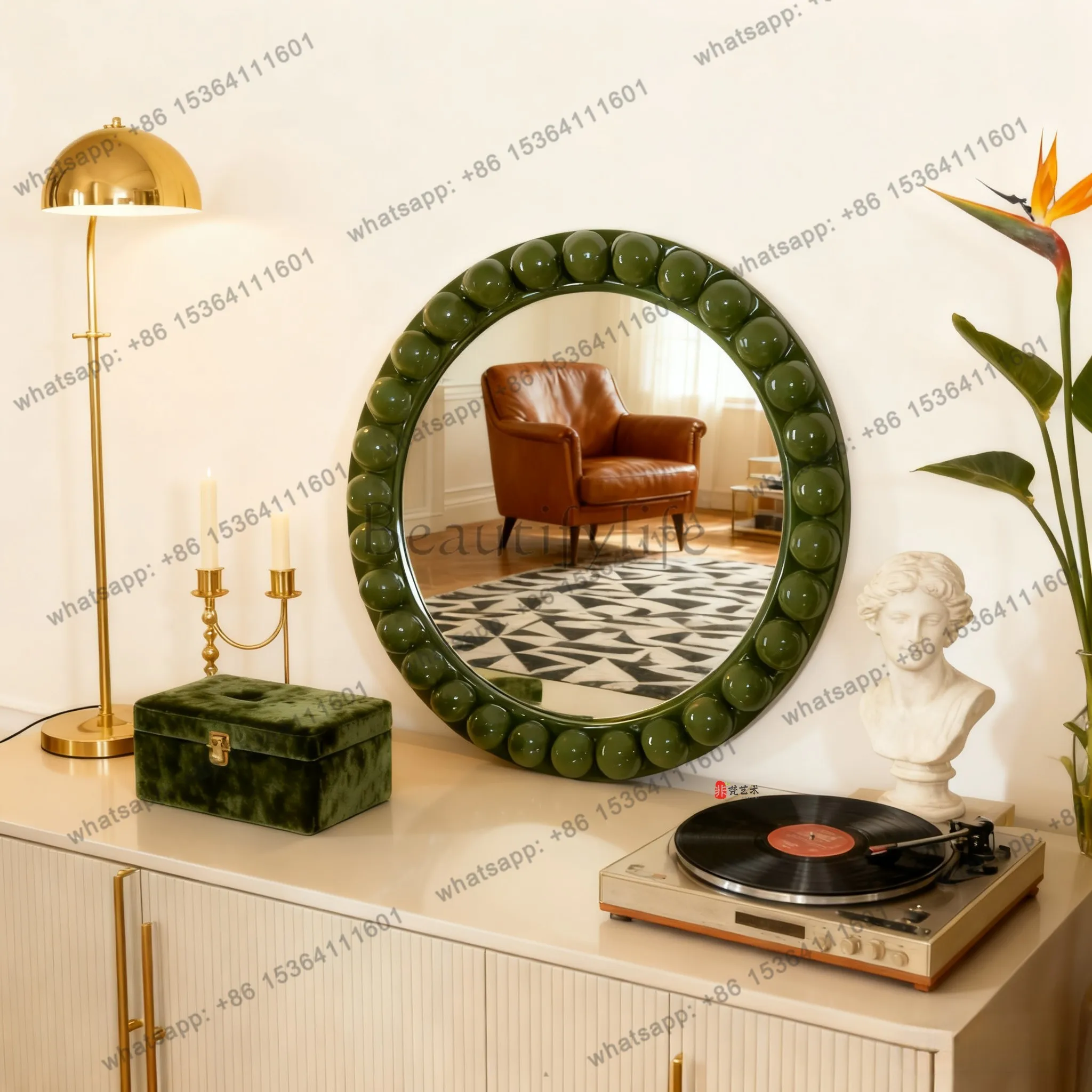 YJ bathroom bathroom mirror round medieval wall hanging decorative mirror living room entrance fireplace wall hanging mirror