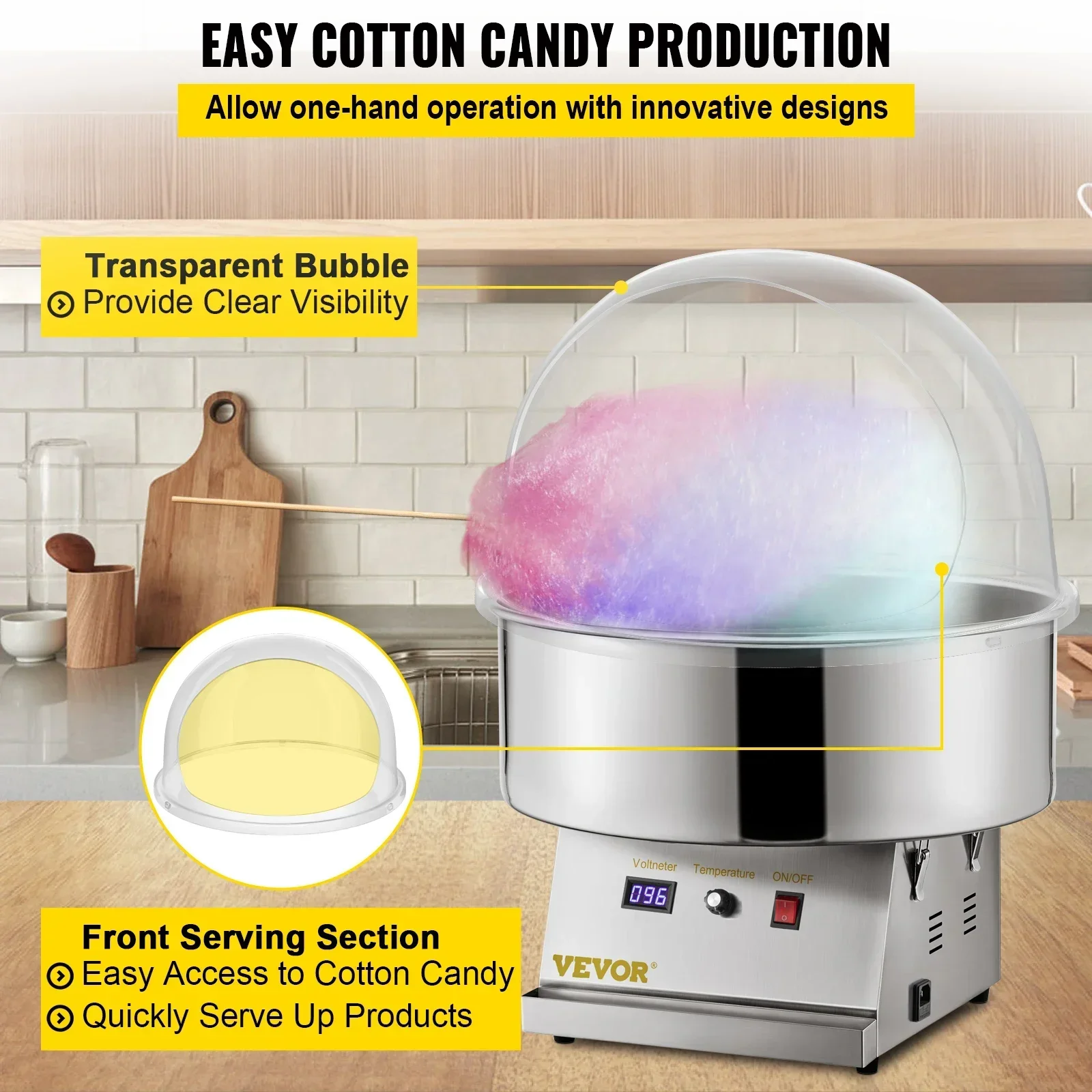 Imagem -03 - Vevor-commercial Cotton Candy Machine Cover 21 Clear Floss Fabricante de Açúcar Bubble Shield Dome Children Party Celebração do Feriado