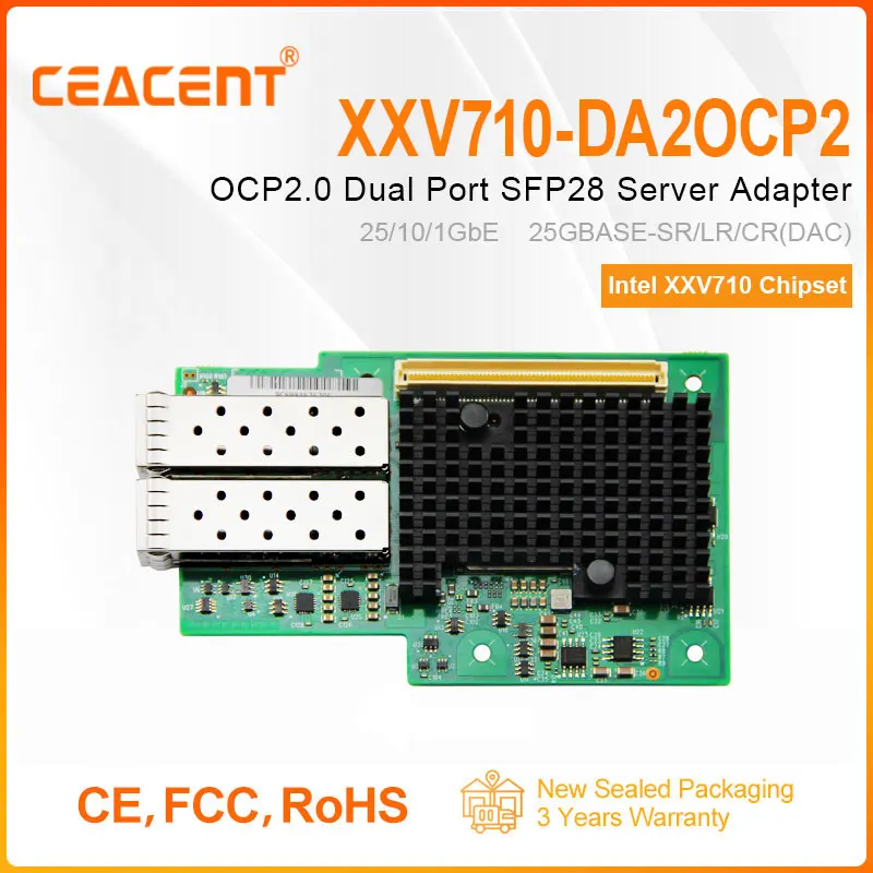 

OCP 2.0 25G сетевая карта фреза Intel XXV710 с двумя портами SFP28 25/10/1GbE NIC мезонин для открытого компьютерного проектного сервера