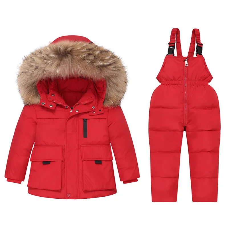 Children Down Jacket Set Two-piece Clothes Suit 1-6 Years Russian Winter White Duck Down Warm Jacket Kids Winter Coat