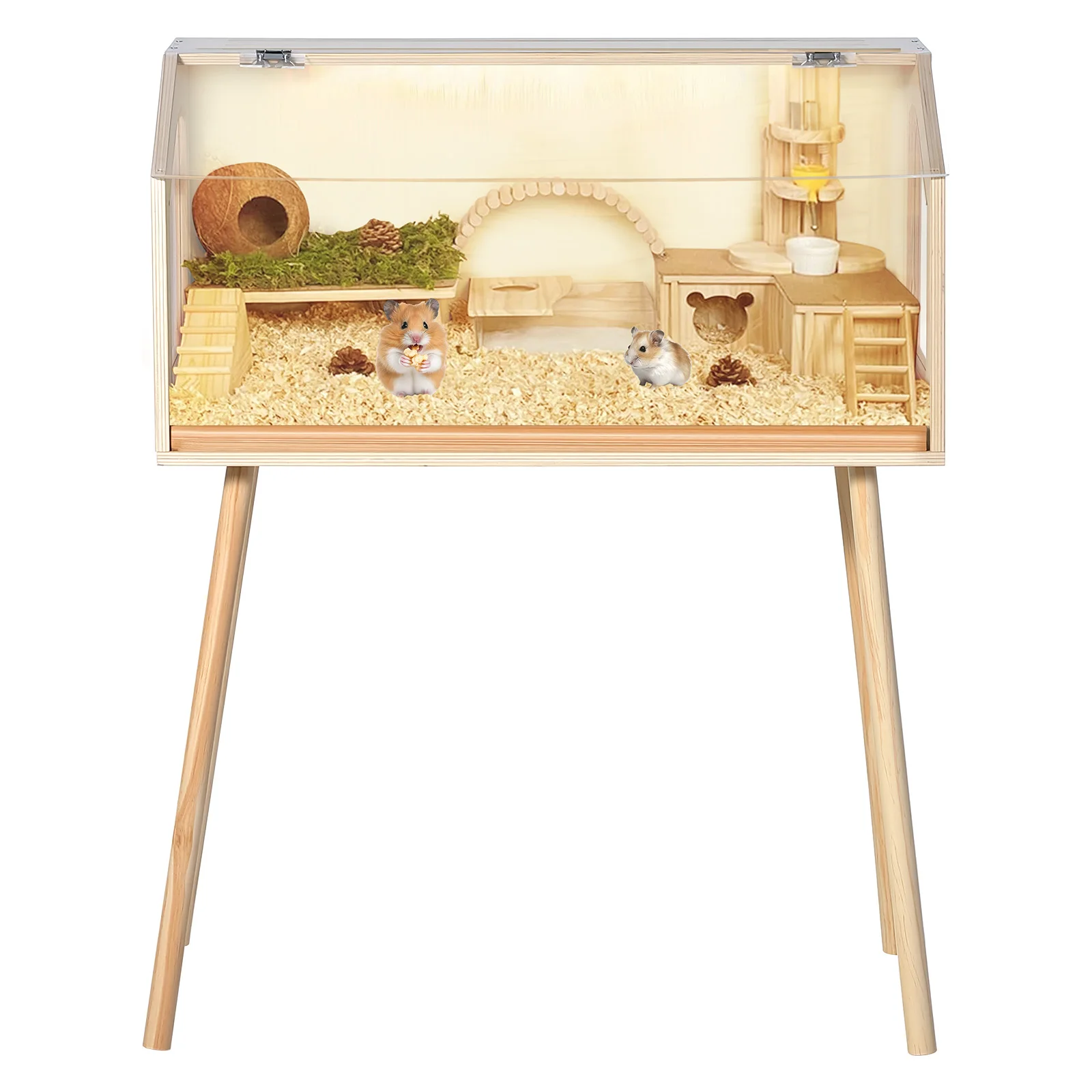 Hamsterkäfig mit Beinen, Großer Hamster-Habitat, Kauresistenter mit Acrylfenster & Öffnbarer Oberseite, Hamsterhaus für Meerschweinchen, Gerbile