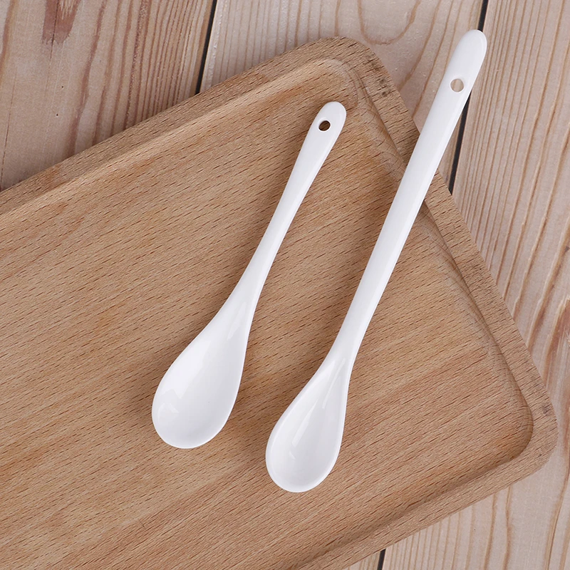 Elegant Large/Small Pure White Porcelain Spoons Mini Kitchen Bone Ceramic Tea Coffee Sugar Dessert Spoons