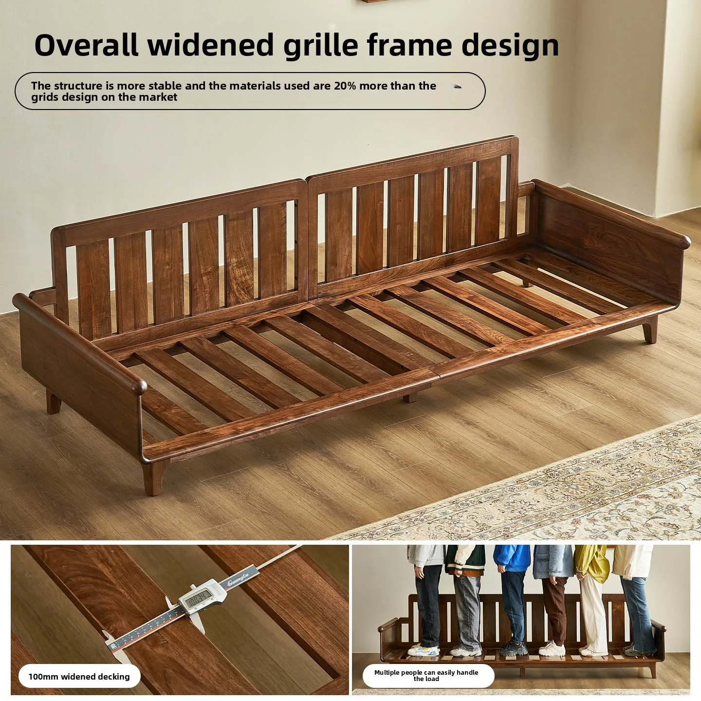 LMM solid wood living room simple fabric sofa household straight row small apartment three-person sofa