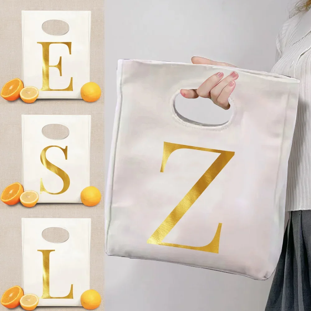 Picnic Pouch Lunch Bag Large Capacity Daily Student Workers Insulated Lunch Bag Portable Letter Series Camping Thermal Unisex
