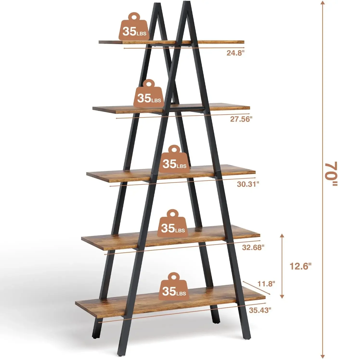 Ladder Bookshelf, Industrial A-Shaped Bookcase, Christmas Village Display Stand, Tall Ladder Shelf Storage Organizer for