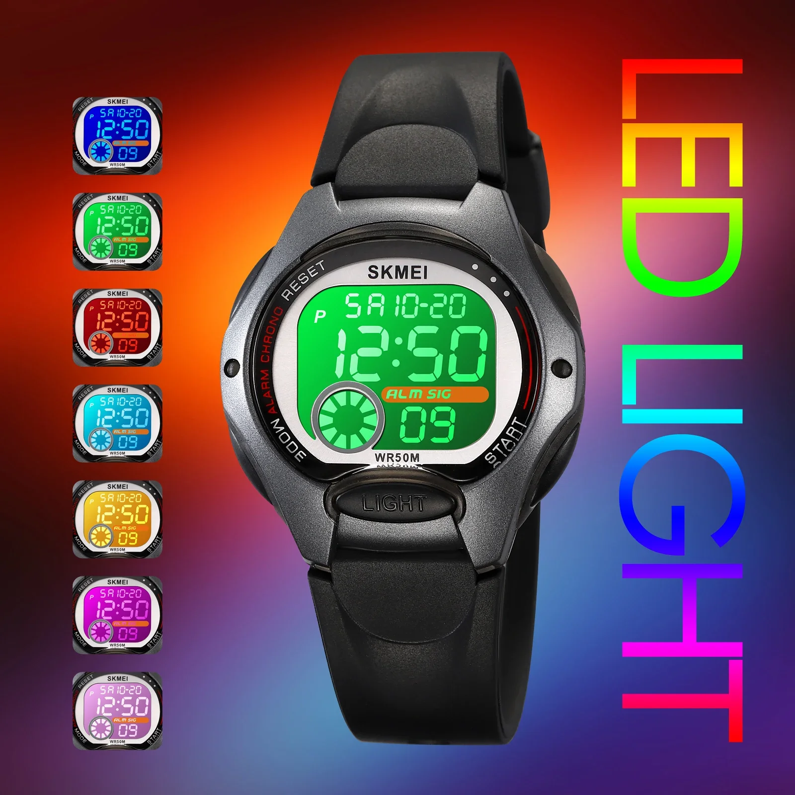 SKMEI 2129 Ladies Children Sport Watch Fashion 3Bar Waterproof LED Light Stopwatch Digital Wristwatches Kids Boys Girls Women